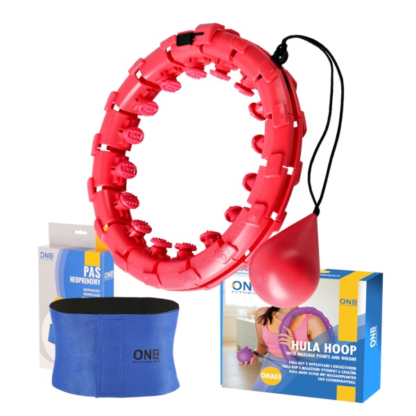 Sada masn hula hoop ONE Fitness OHA01 se zvam a zethlujcho psu BR125 erven